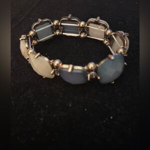Gold-Tone Blue and Cream Stone Stretch Bracelet